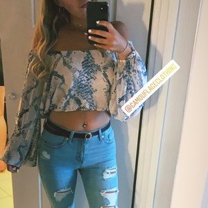 Snake Print long sleeve, open back crop top